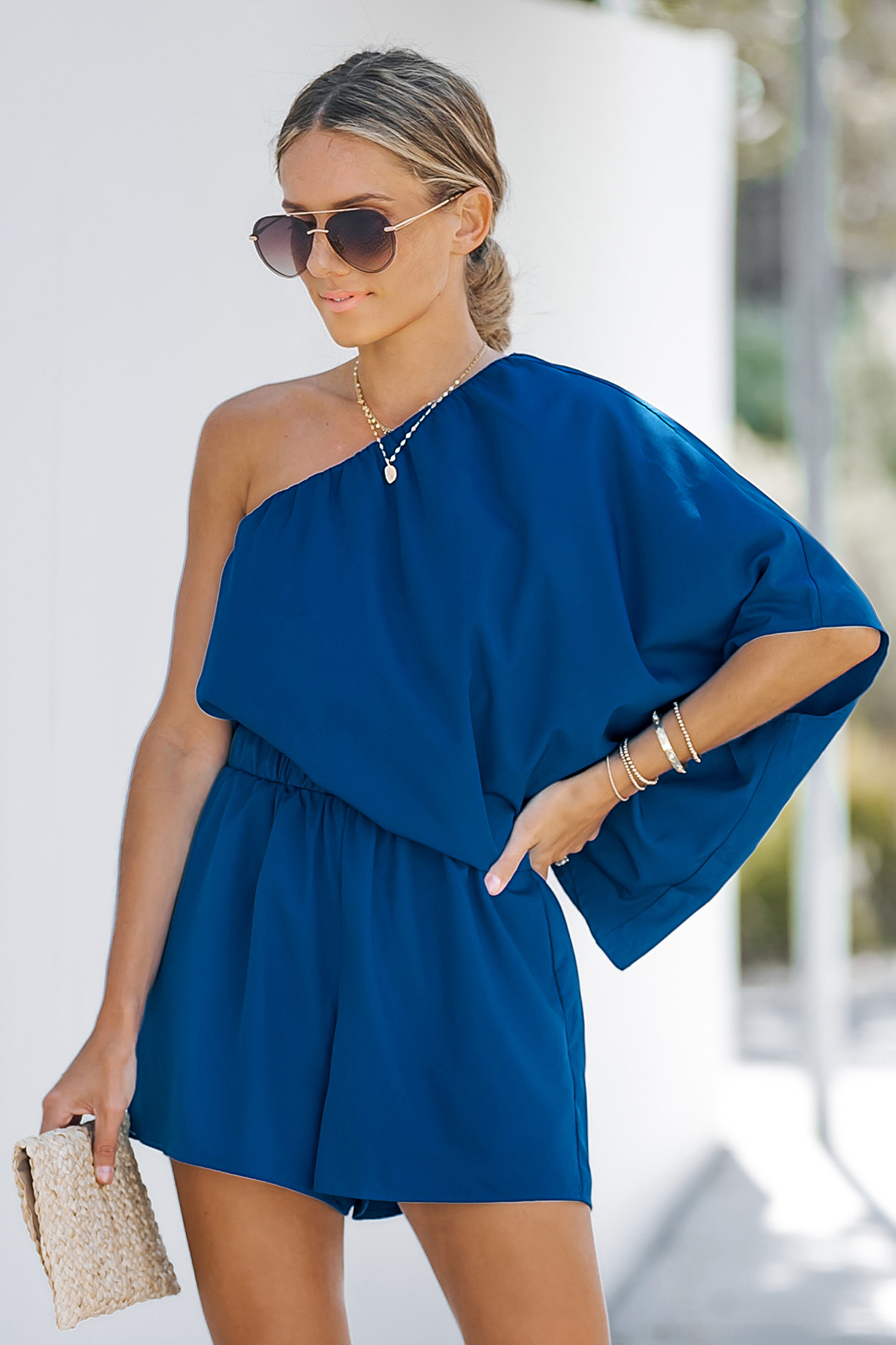 Rose Blue and Ivory Romper with Bonnet